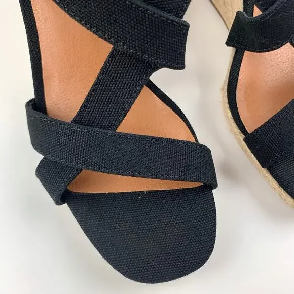 Lucky Brand Mytila Sandals Wedge Espadrille Black Fabric Strappy Women's 7 - Picture 4 of 12